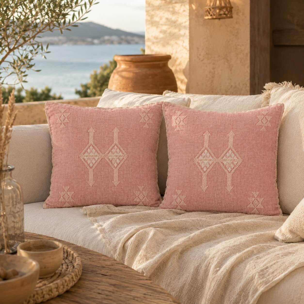 2er Set -Dekokissen Palma Rosa - Pfirsichrosa