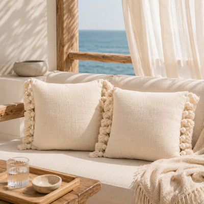 2er Set - Boho Kissen Beige mit Quasten