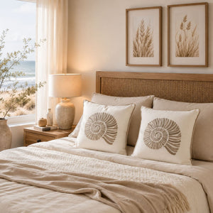 Juego de 2 cojines decorativos - Conchas - Algodón - Crema/Beige
