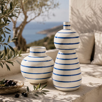 Keramikvase, Blau/Weiß (M+L) 2er Set