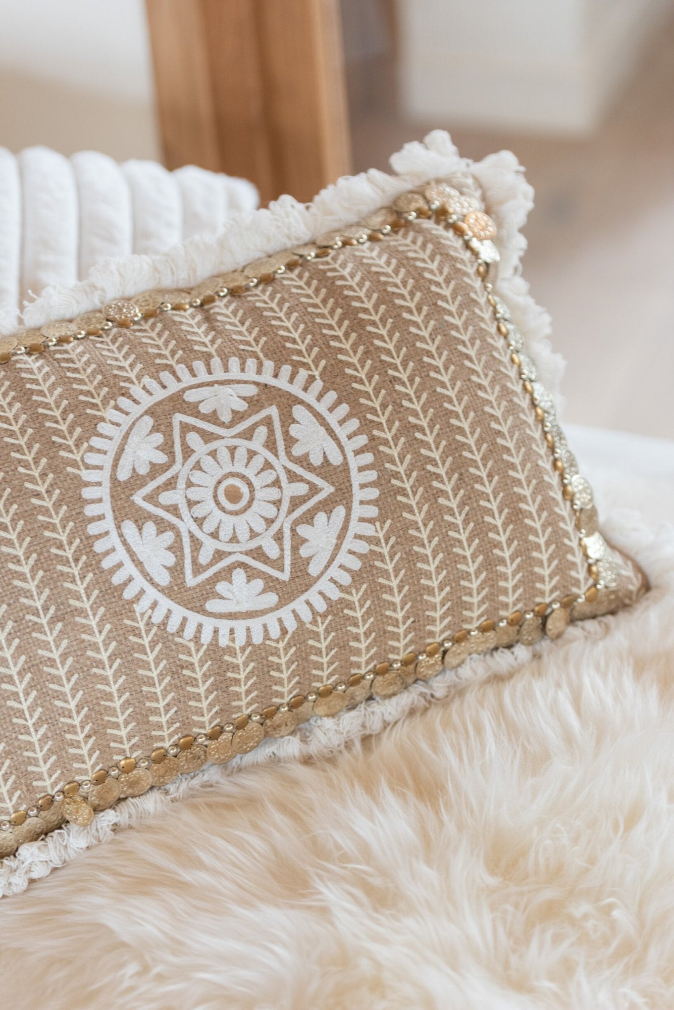 Boho Kissen Jute Natur Beige