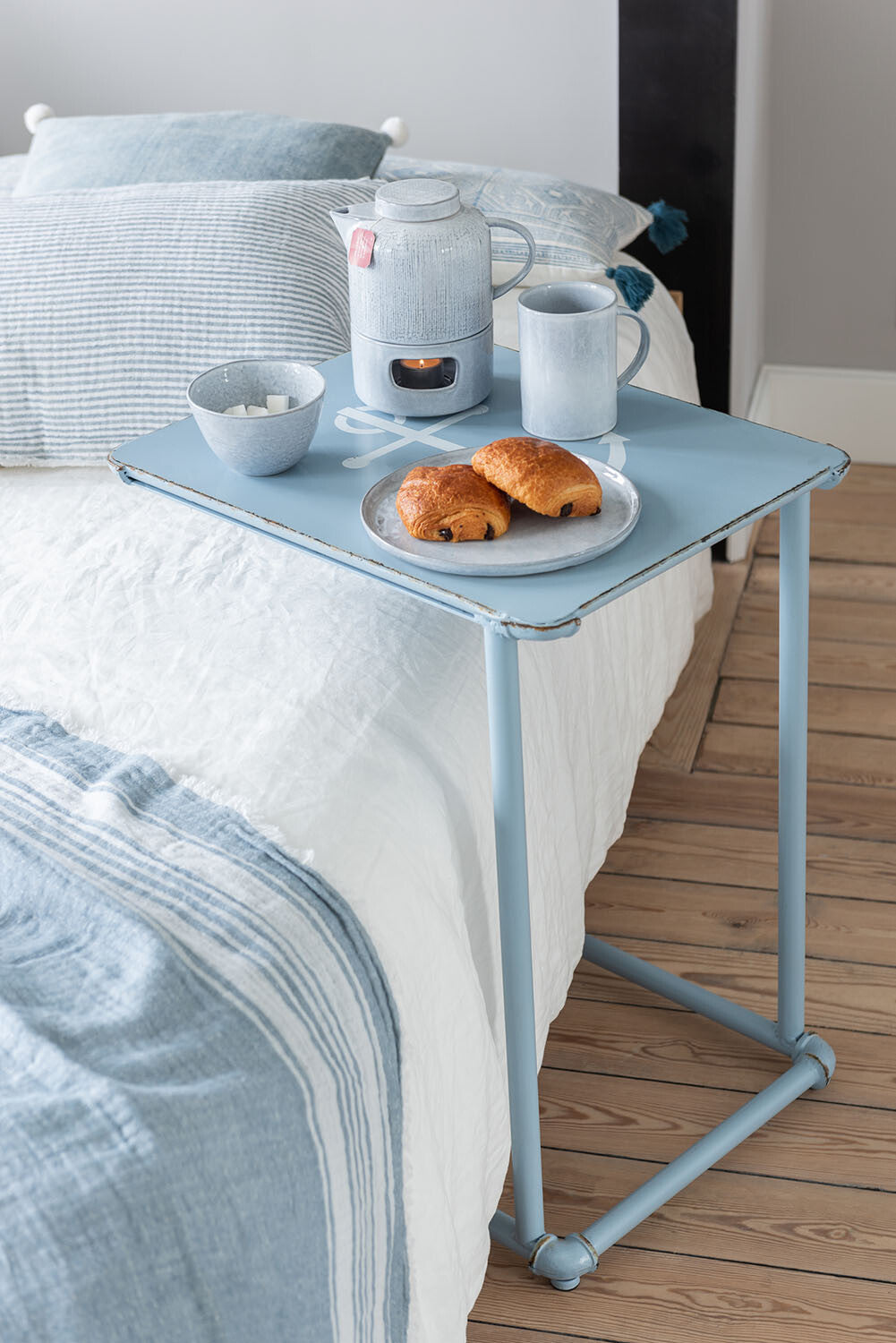 plaid blau weiß streifen baumwolle decke