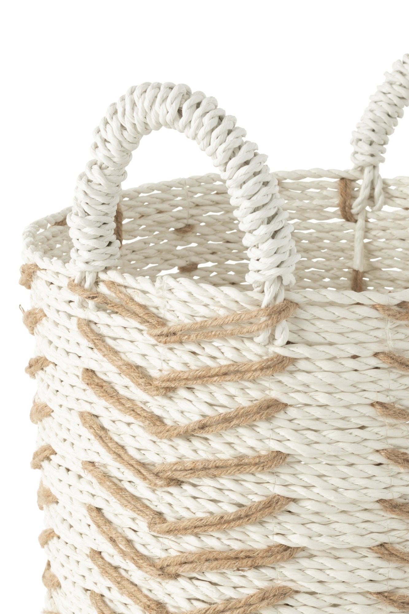Geflochtene Körbe mit Chevron Muster aus Seegras und Raffia