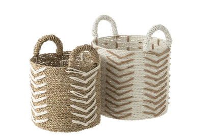 Aufbewahrungskorb Set Chevron Weiß Natur 2-teilig
