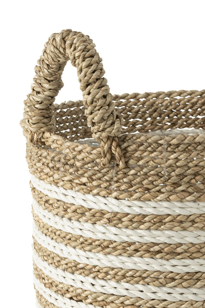 Geflochtene Körbe aus Seegras und Raffia im Streifendesign