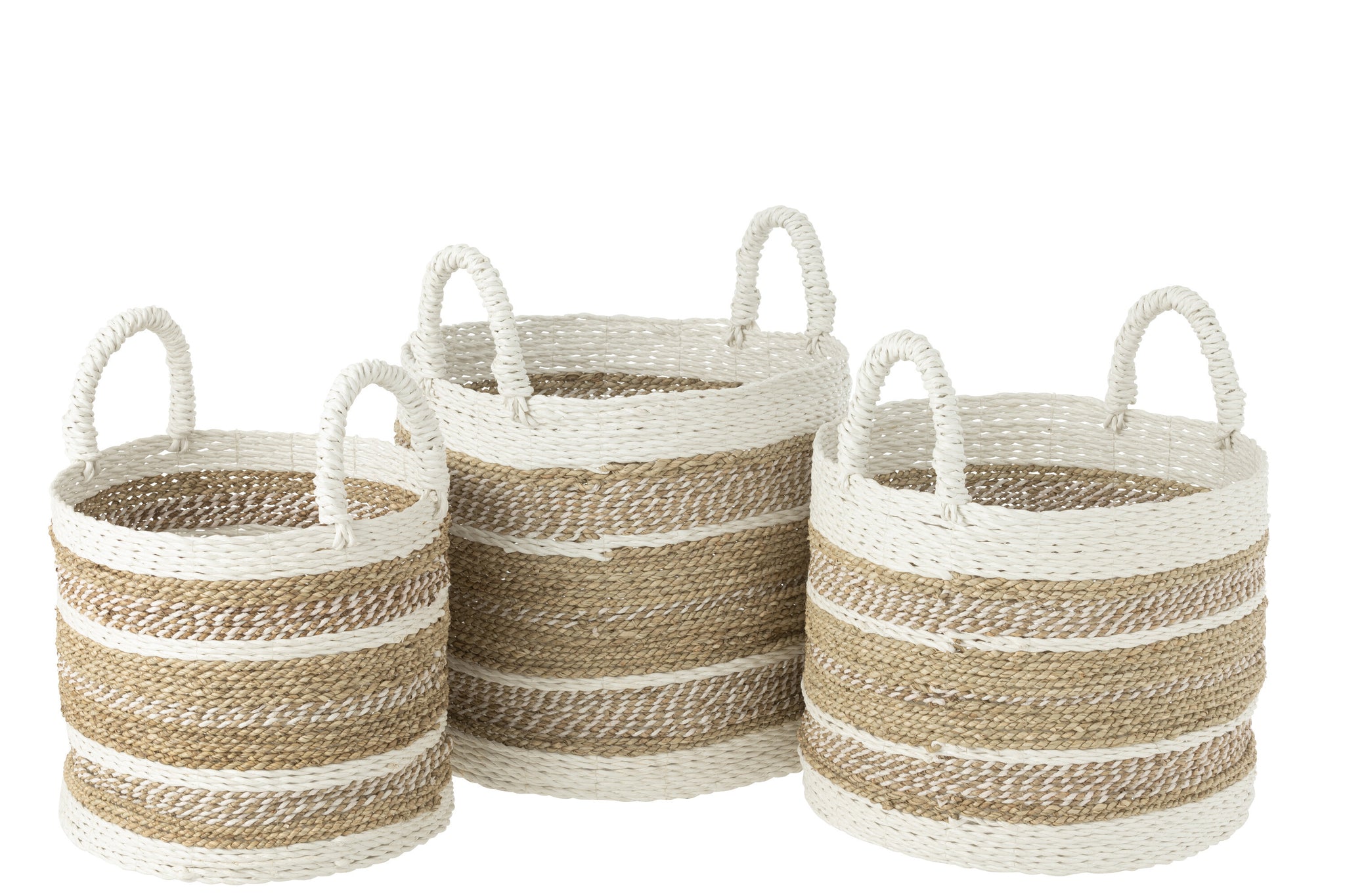 Aufbewahrungskörbe Caro aus Raffia & Seegras – Weiß/Natur (3er-Set)