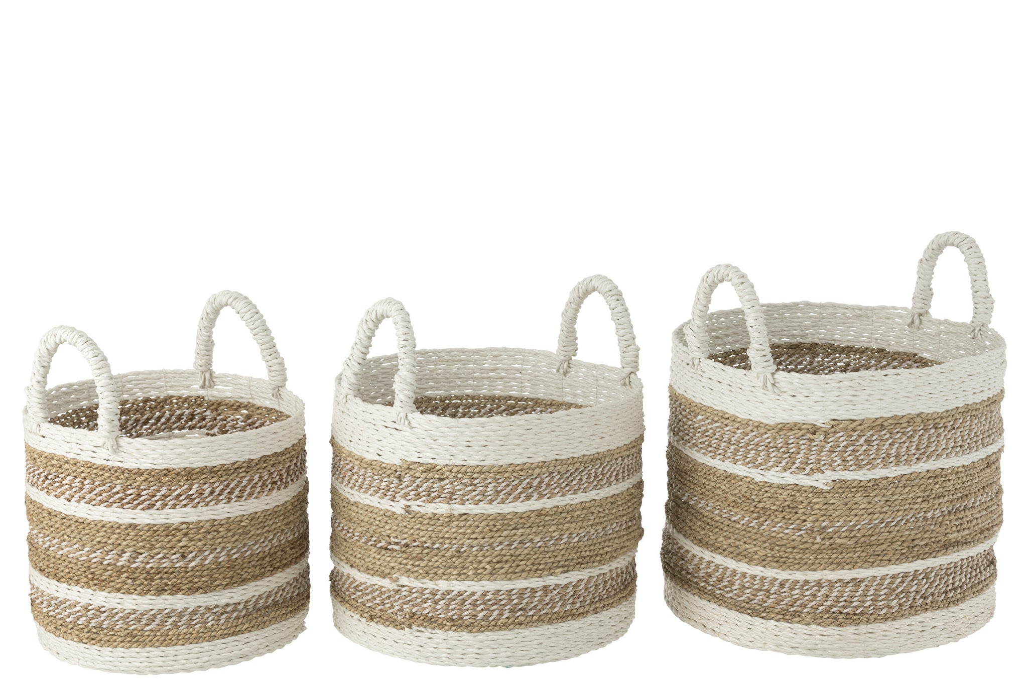 Aufbewahrungskörbe Caro aus Raffia & Seegras – Weiß/Natur (3er-Set)