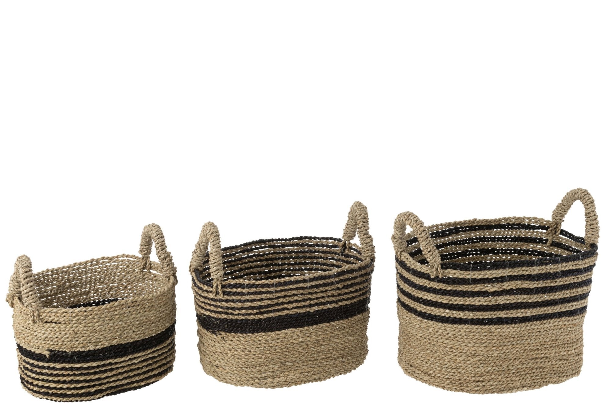Raffiakorb-Set Natur Schwarz aus Seegras mit drei Körben