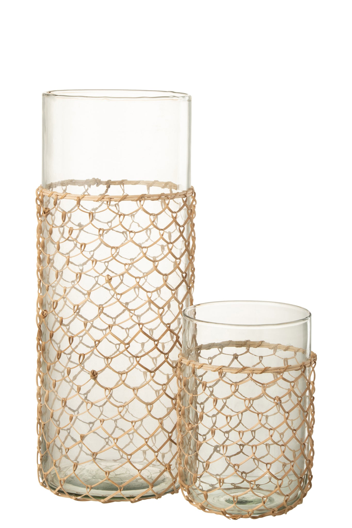 Grand vase en verre tressé en jute – Transparent (Grand)