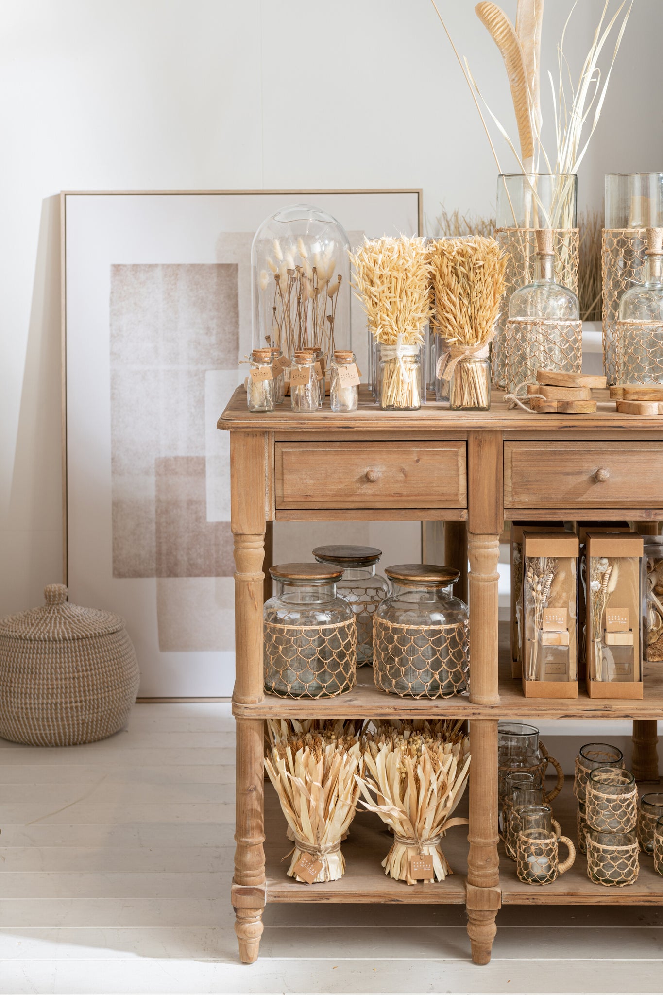 Grand vase en verre tressé en jute – Transparent (Grand)