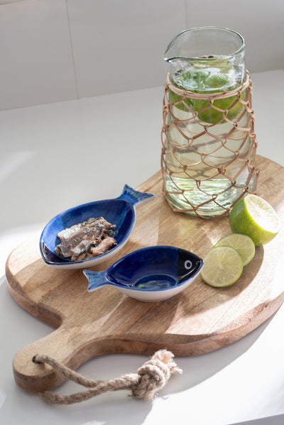 Karaffe aus Glas mit Jutegeflecht (M)