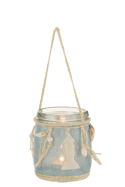 Maritimes Windlicht Glas mit Seil Dekoration