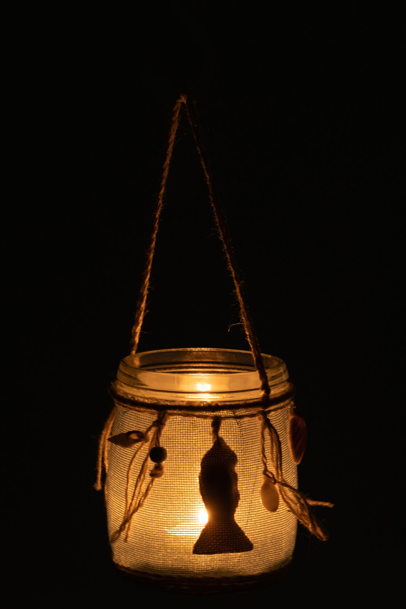 Hängendes Teelichtglas mit maritimer Dekoration – Blau/Weiß