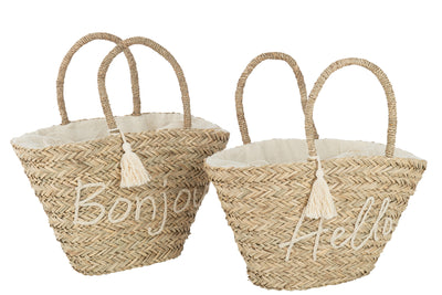 strandtasche jute natur boho bonjour hello set