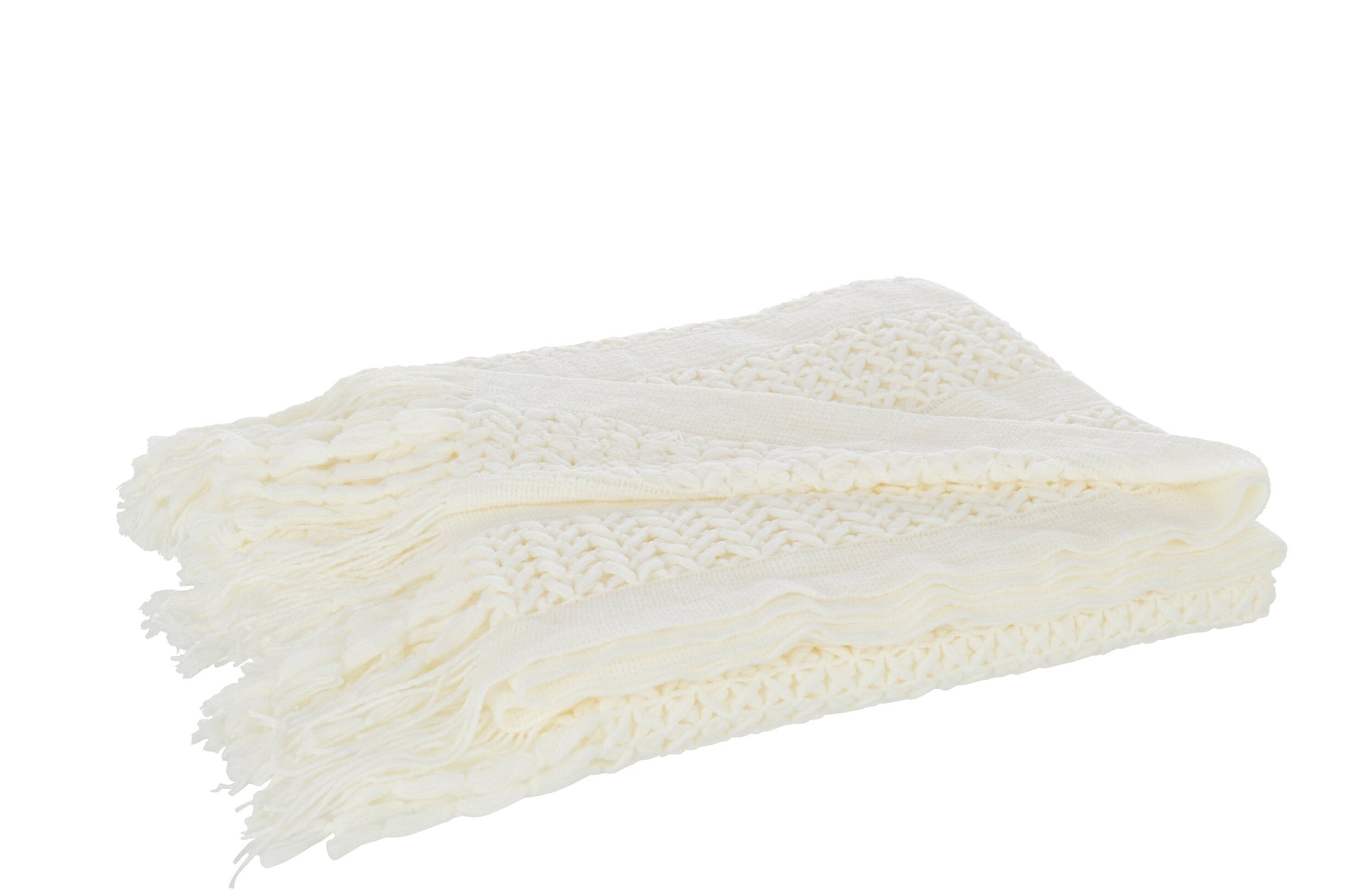 Strickdecke mit Fransen - weiß