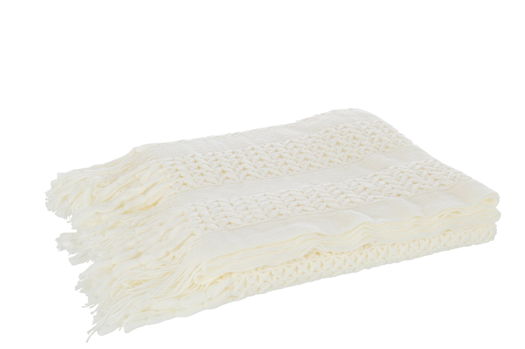 Strickdecke mit Fransen - weiß
