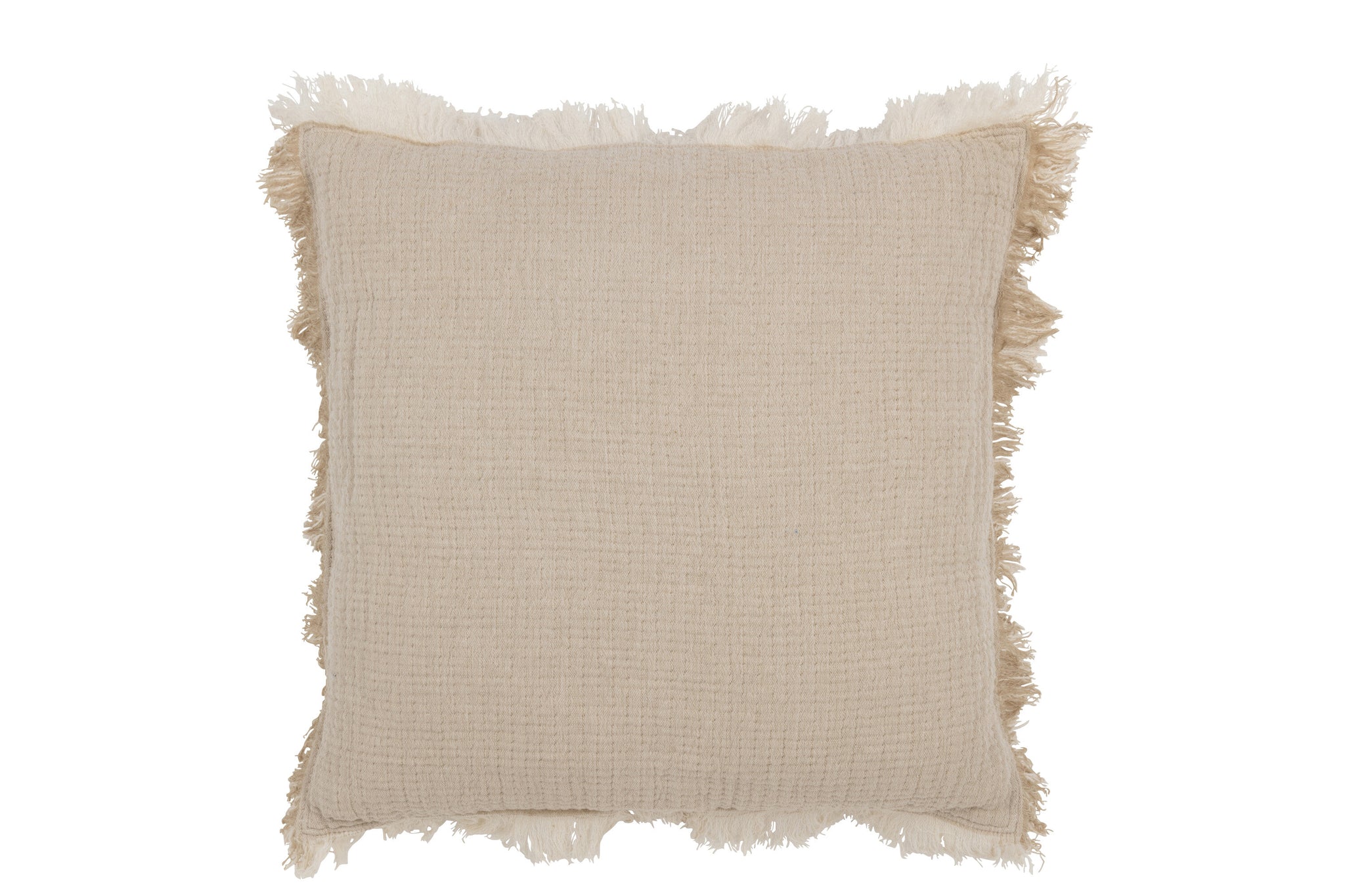 Quadratisches Musselin-Kissen mit Fransen in Beige