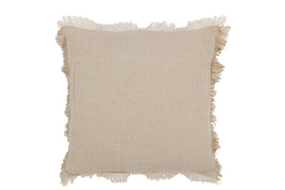 Quadratisches Musselin-Kissen mit Fransen in Beige