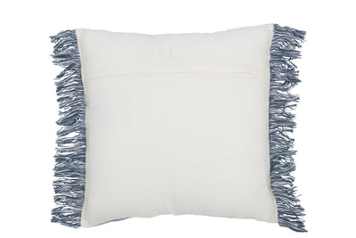 Cojín blanco azul con flecos