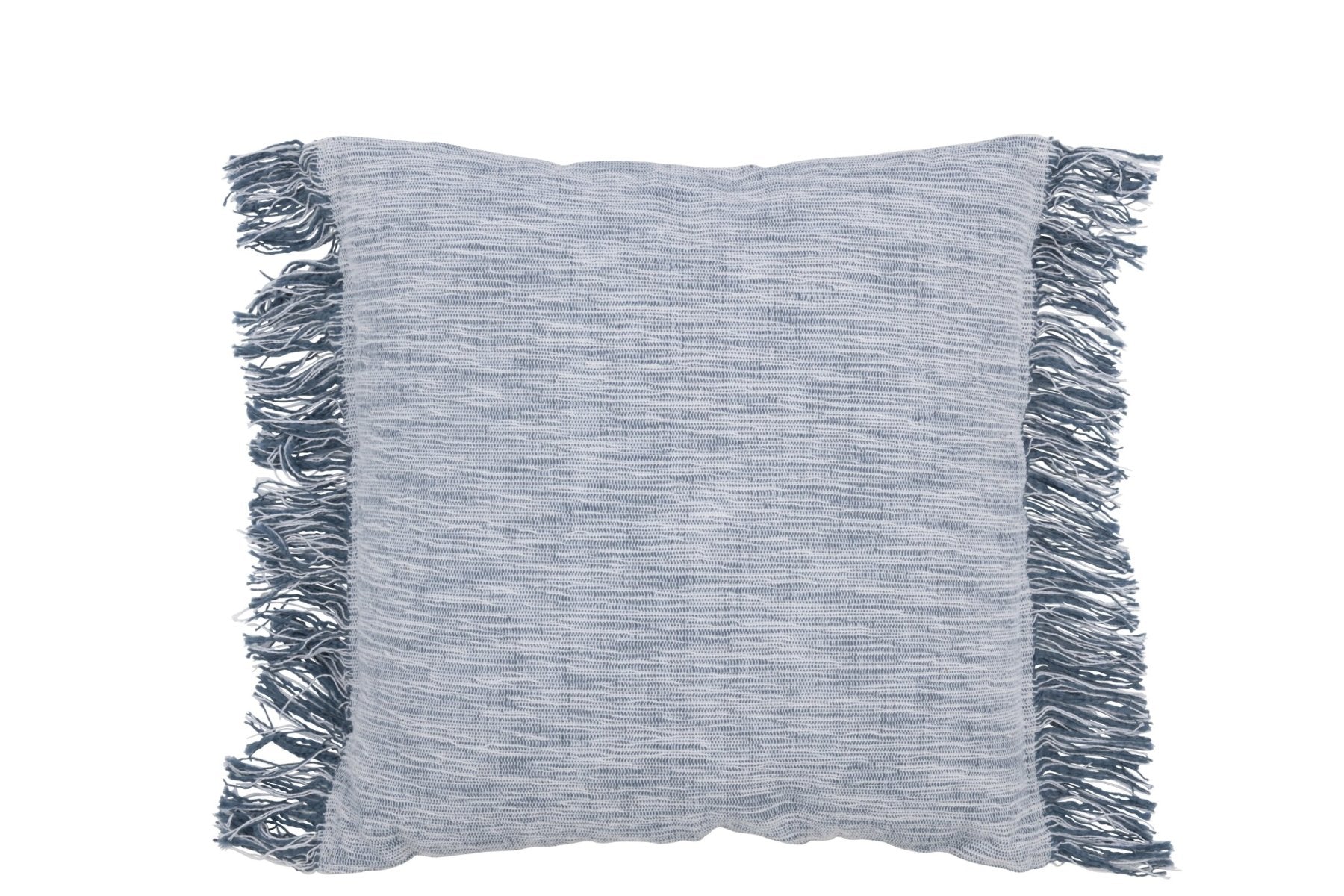 Cojín blanco azul con flecos