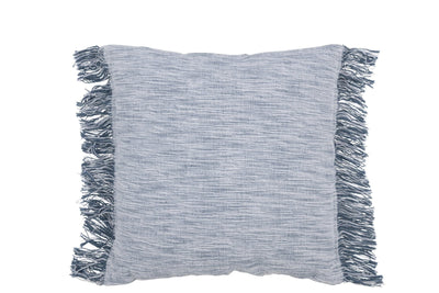 Cojín blanco azul con flecos