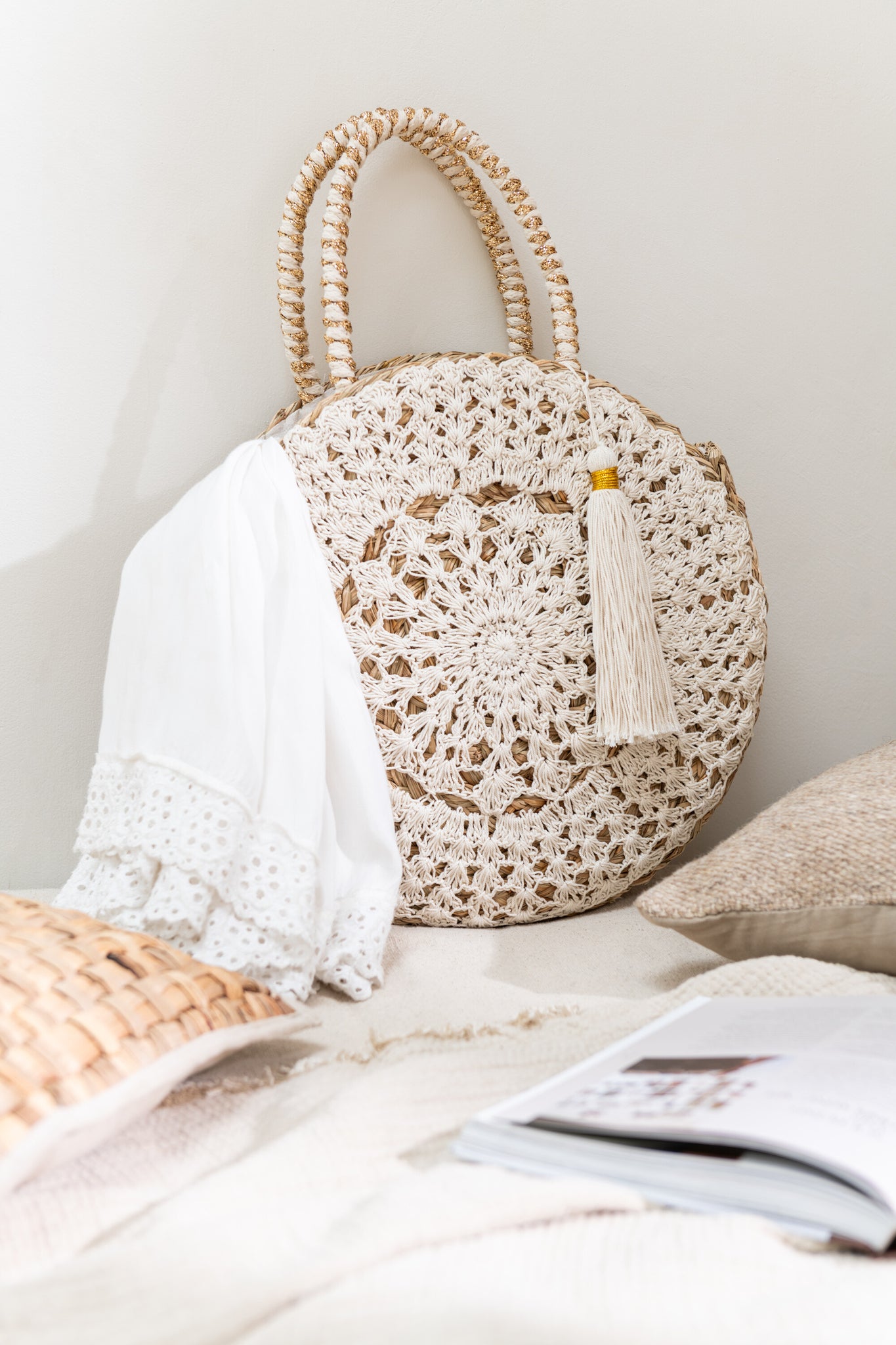 strandtasche rund seegras innenansicht tasche boho stil