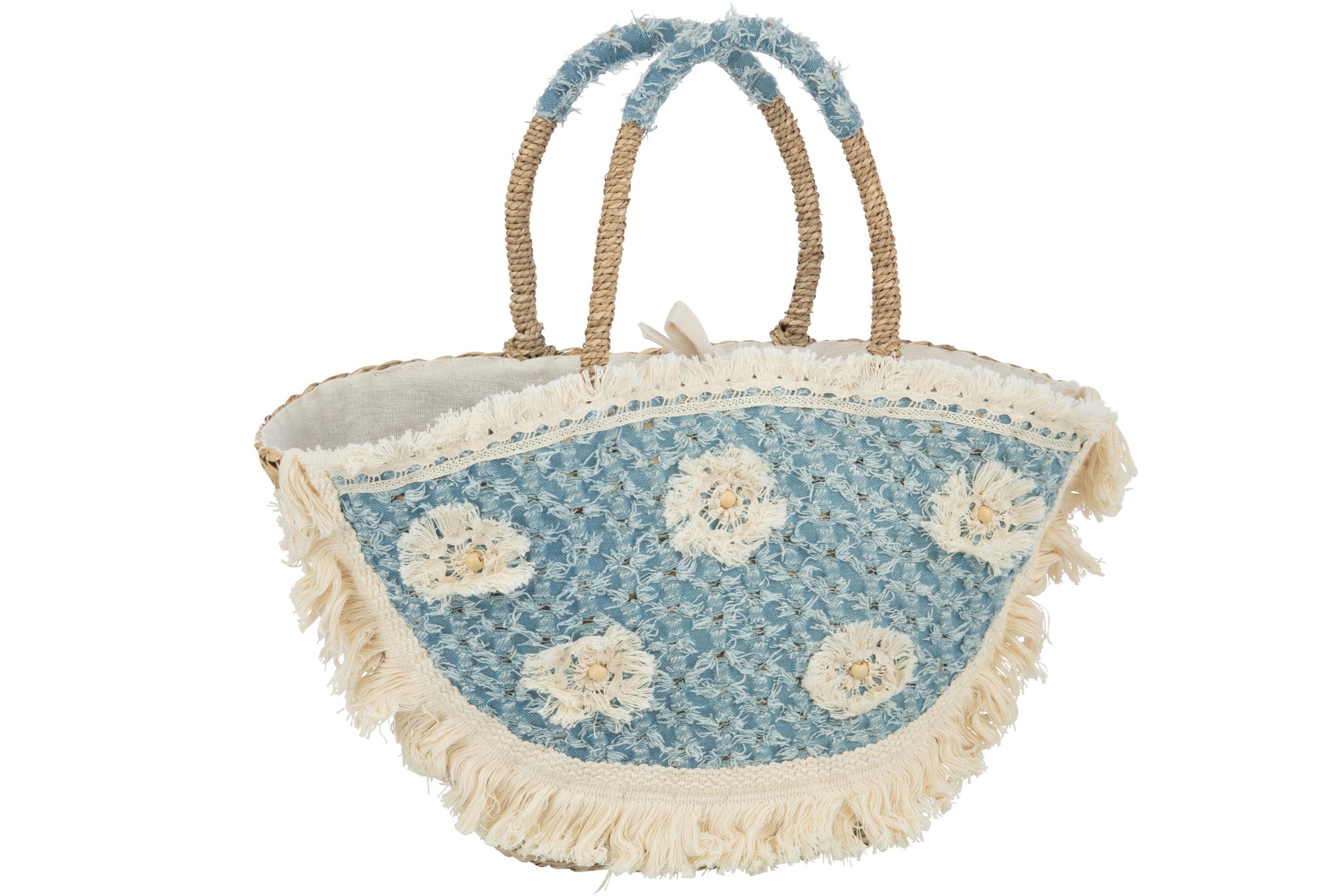 strandtasche seegras denim blau boho blumen