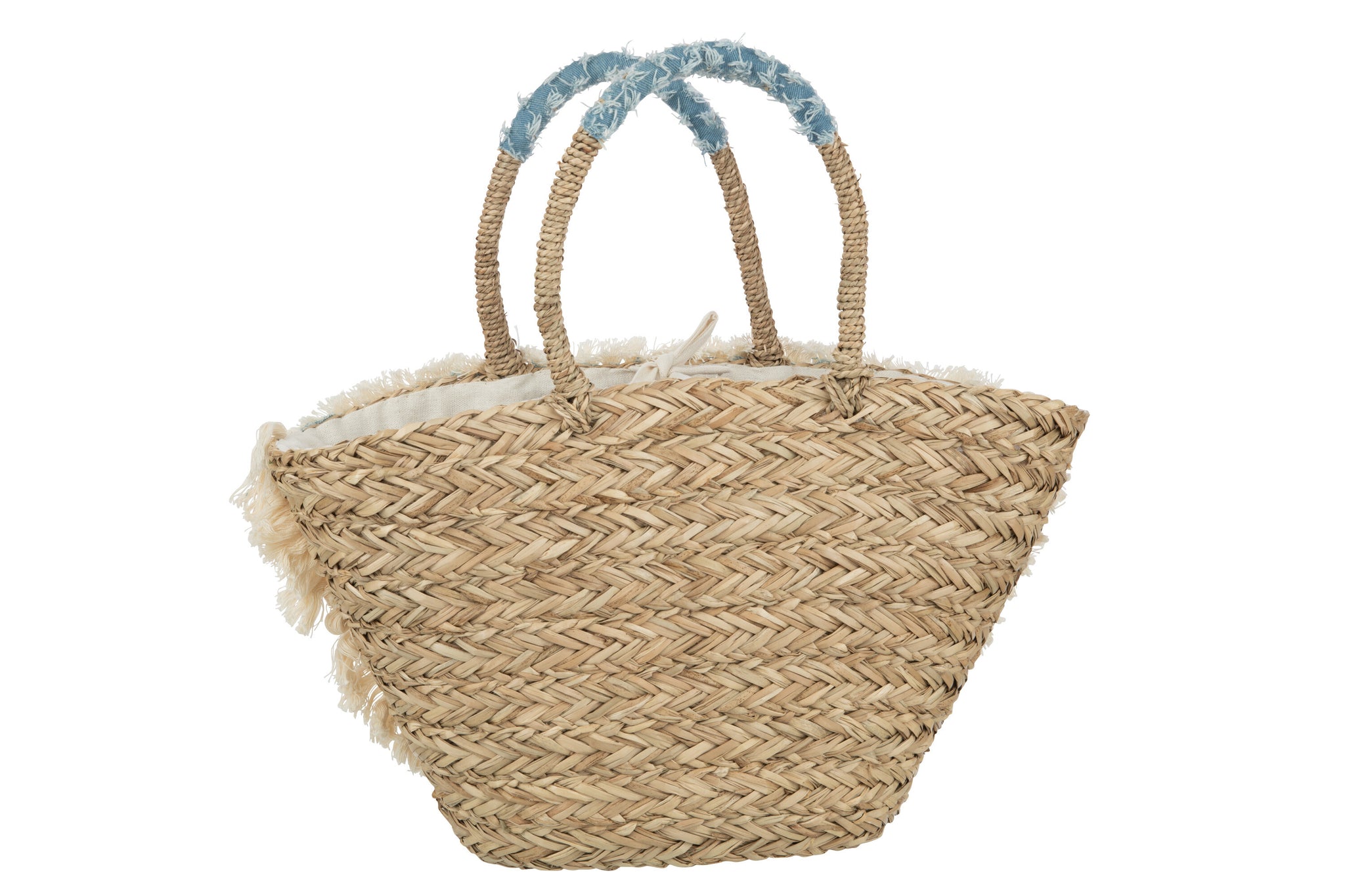 boho strandtasche fransen natur blau sommer