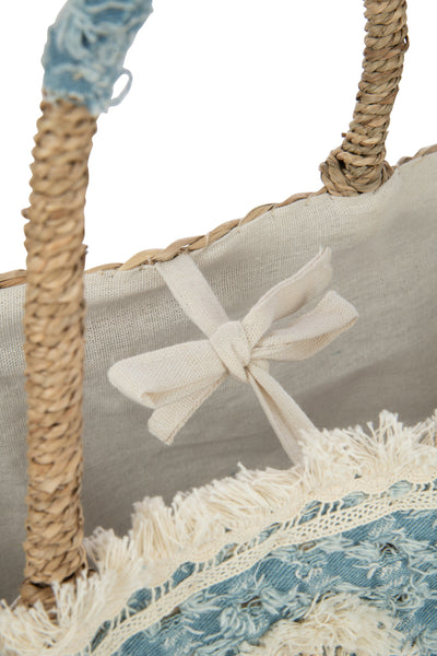 strandtasche seegras denim blau boho blumen