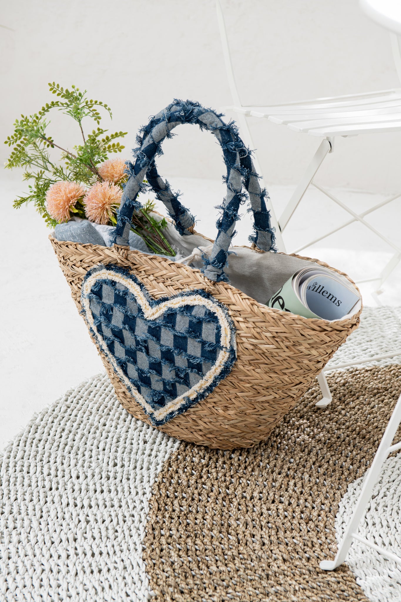 strandtasche seegras blau herz