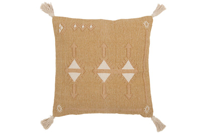 Dekokissen mit Dreiecksmuster und Quasten in Creme Beige