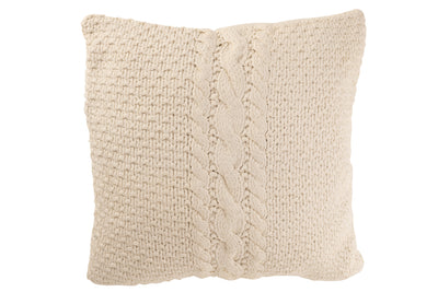 Weißes Dekokissen mit gestricktem Zopfmuster in hochwertiger Strickoptik