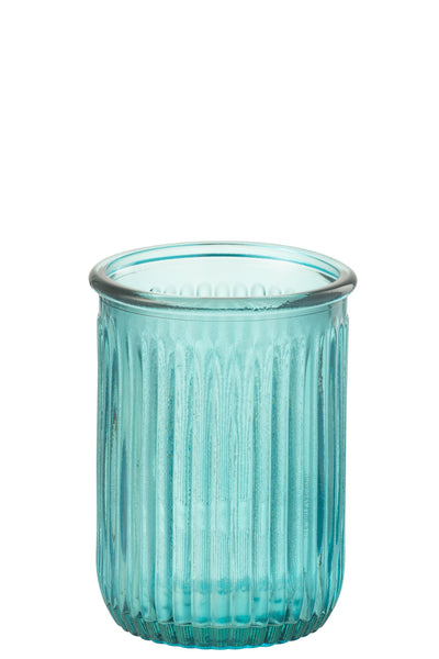 Glasvase Aqua Blau mit Streifen
