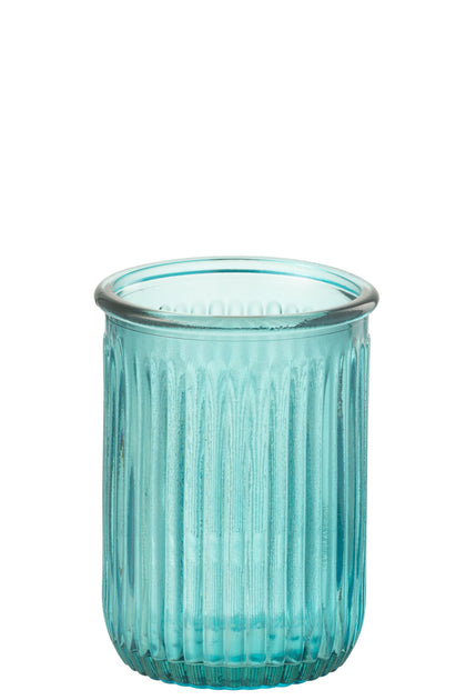Glasvase Aqua Blau mit Streifen

