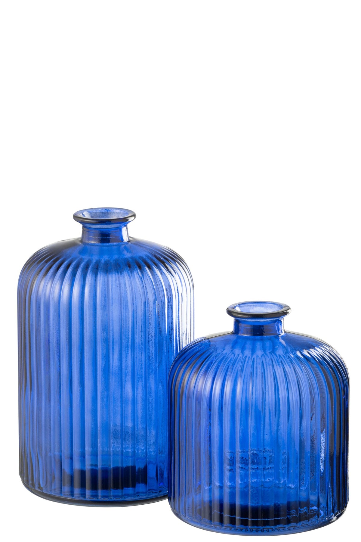 Blaue Glasvase mit geriffeltem Design
