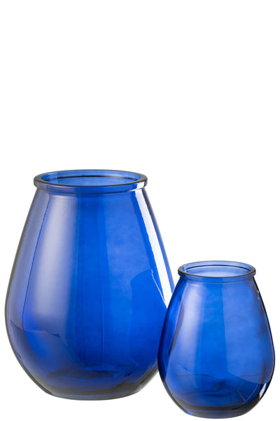 Blaue bauchige Glasvase
