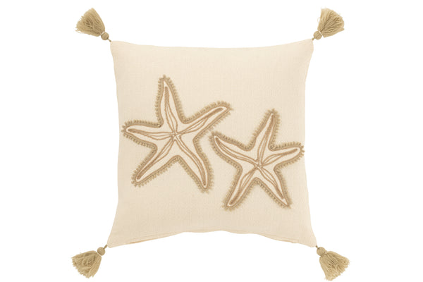Cojín decorativo Estrella de mar Beige con borlas
