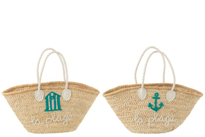 Strandtasche „La Plage“  Natur/Weiß/Azur (2er-Set)
