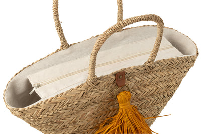 beach bag seegras mit quasten ocker detail