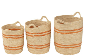 Korbset mit Griffen Natur/Orange (3er Set)