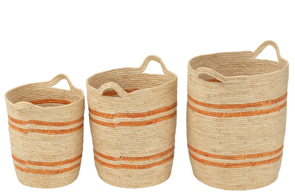 Korbset mit Griffen Natur/Orange (3er Set)