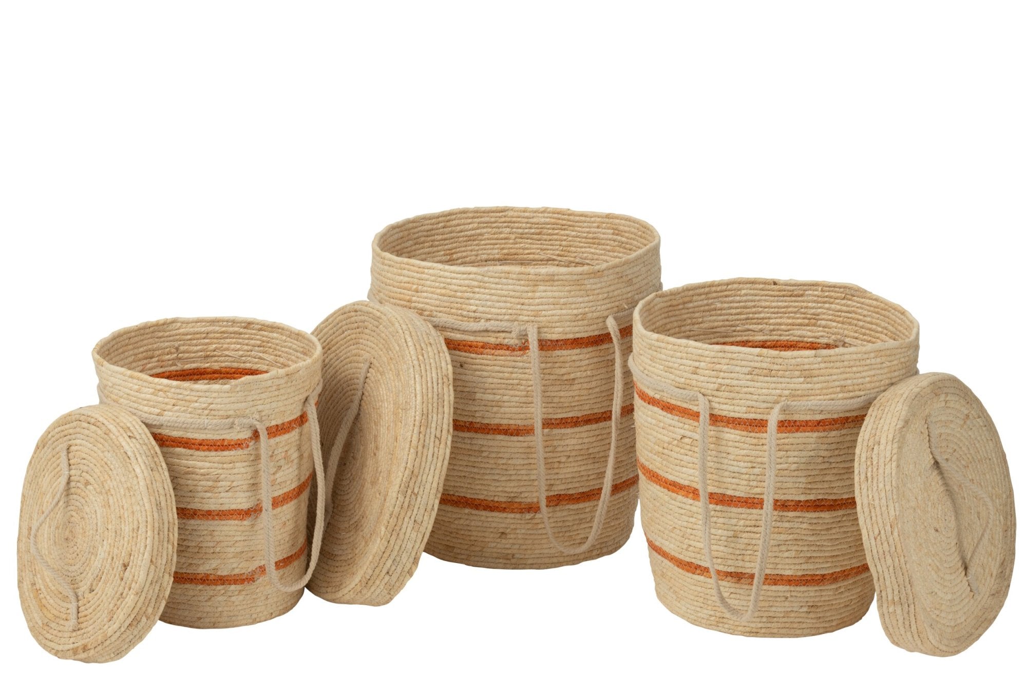 Korbset mit Deckel Natur Orange 3-teilig