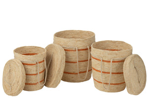 Korbset mit Deckel Natur/Orange (3er Set)
