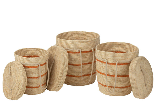 Korbset mit Deckel Natur/Orange (3er Set)