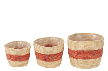 Korbset Natur Rot 3-teilig aus Maisblättern
