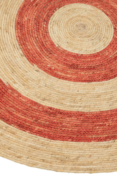 Runder Teppich aus Maishülsen Natur Rot