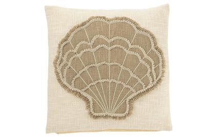 Dekokissen mit Muschelmotiv aus Baumwolle in Weiß und Beige
