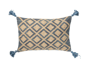 Coussin décoratif rectangulaire à motif losanges - Naturel/Bleu
