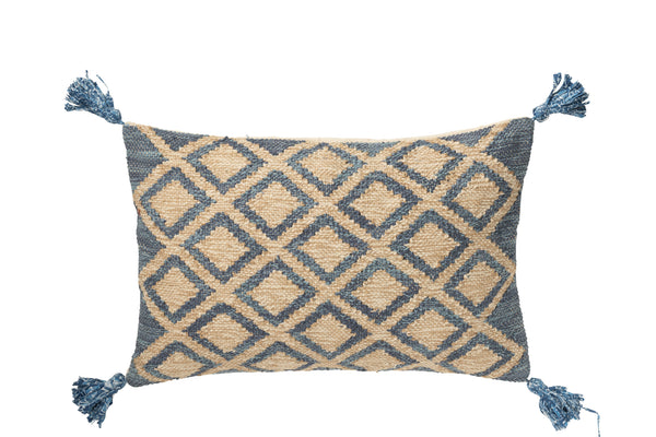 Coussin décoratif rectangulaire à motif losanges - Naturel/Bleu