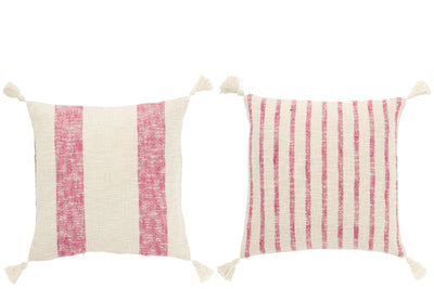 dekokissen mit quasten rosa weiß